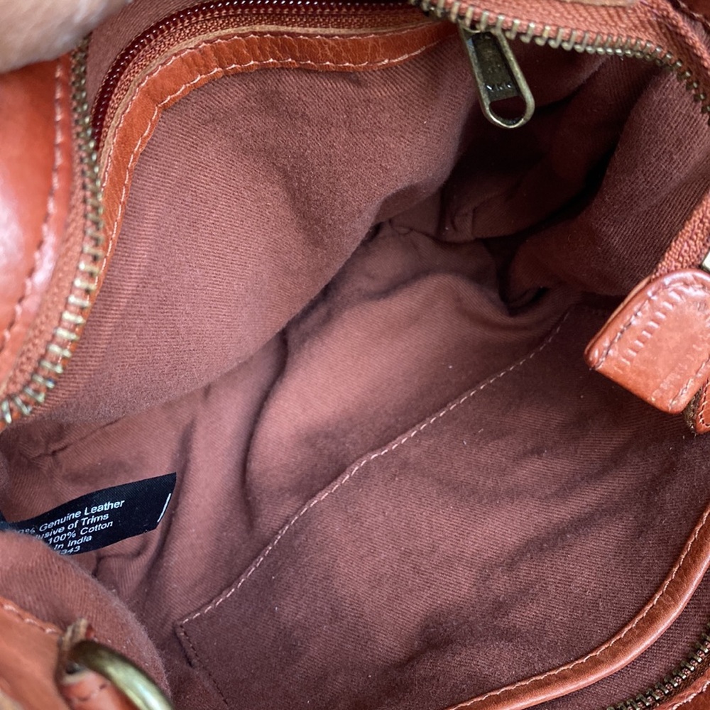 Genuine Leather Burnt Orange Tote Bag with Perforated Detail - Picture 8 of 13